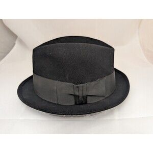 Men’s Vintage Royal Stetson Black Fedora Fur Felt Hat  Size 7 1/8